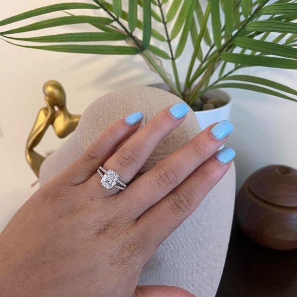Jewelry - Sterling Silver Cushion Cut Stimulated Diamond Engagement Wedding Ring